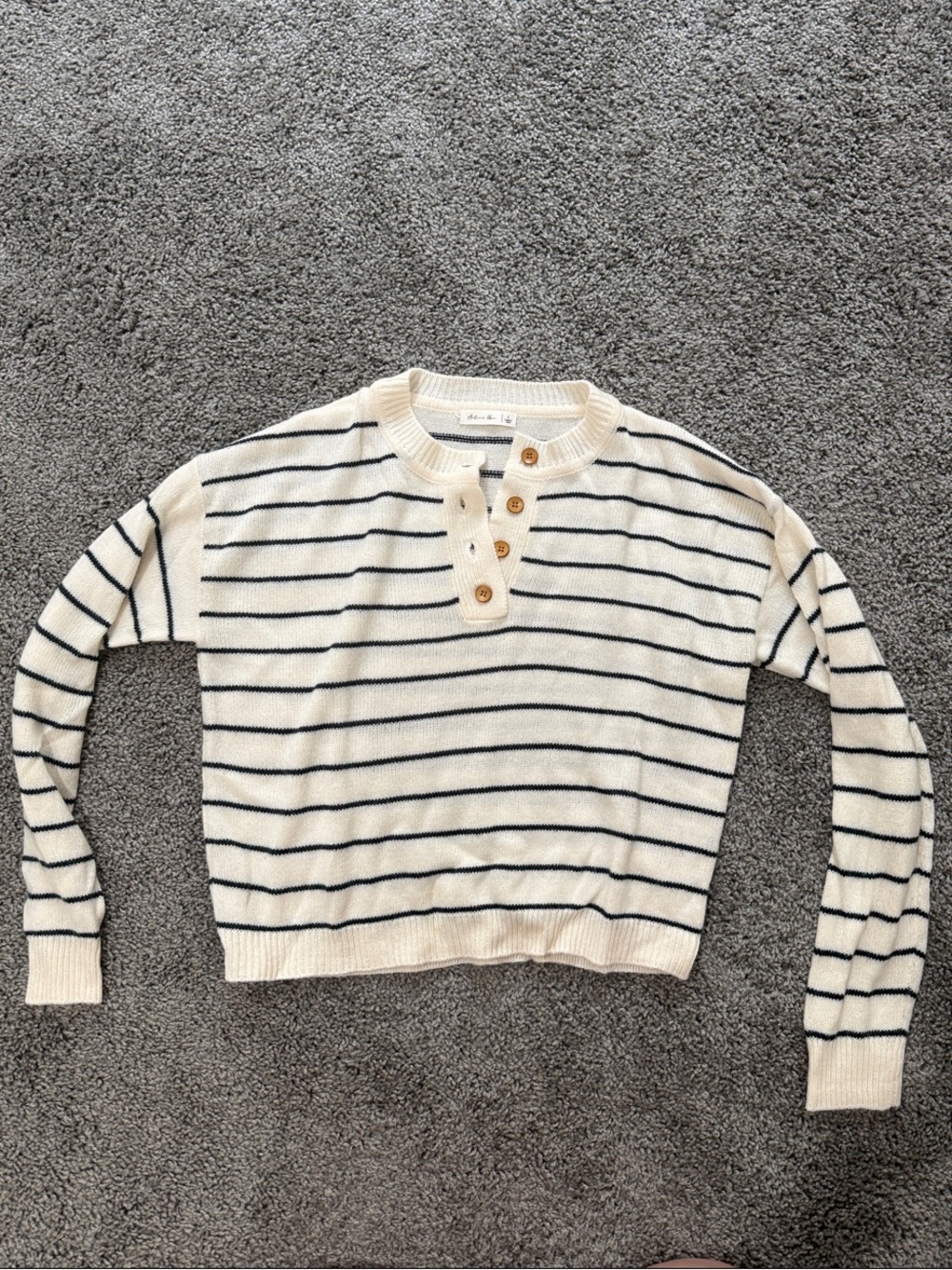 Active USA Cream and Black Striped Henley Sweater